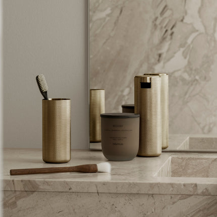 Blomus Modo Rof Brass - zeepdispenser en beker - bathlaving.com