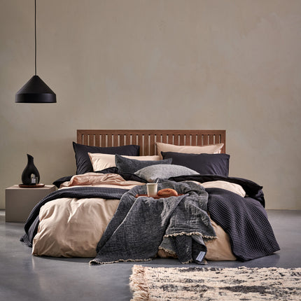 WASHED COTTON dekbedovertrek 240x220 cm Off Black (katoen)